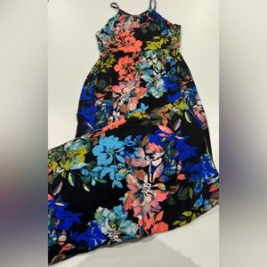 Lucy & Laurel Vibrant Floral Maxi Skirt - Black, Blue, Pink